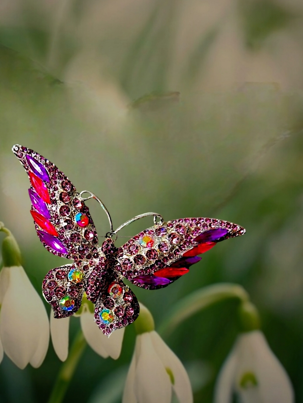 Pink And Violet Rhinestone Butterfly Brooch